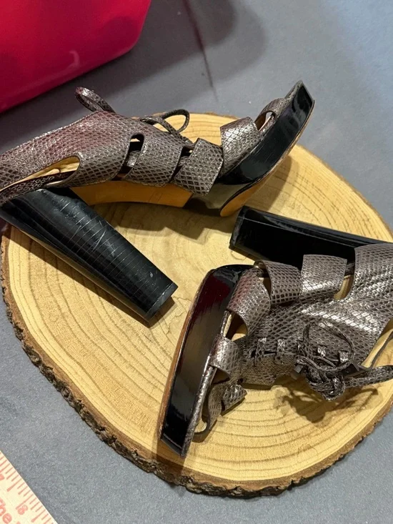 Coach Maureen Metallic Brown Snake-Embossed Leather Slingback Sandals - Picture 4 of 7